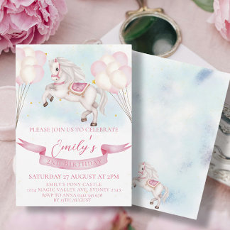 Mairytale Pony Stars Pinky Balloons Geburtstagspar Einladung