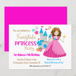 Mairytale Princess Brown Hair Geburtstagsparty Einladung