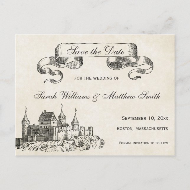 Mairytale Wedding Save the Date Postcard Ankündigungspostkarte (Vorderseite)