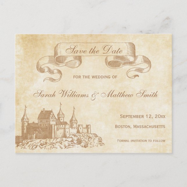 Mairytale Wedding Save the Date Postcard Ankündigungspostkarte (Vorderseite)