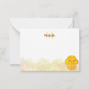 Mais-Muffin-Süße-Zeichnung-Wasserfarbe-Monogramm Mitteilungskarte