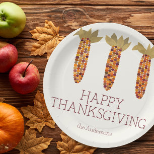 Mais oder indischer Mais Happy Thanksgiving Pappteller