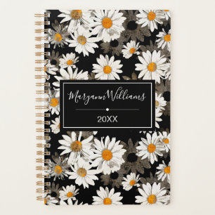 Maisées blanches sur motif floral noir Monogramme