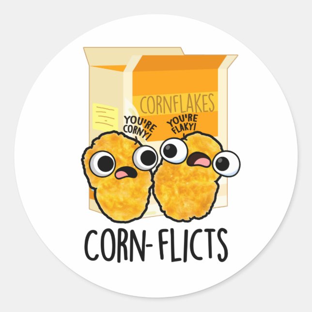 Maisflicts Funny Corn Flakes Pun Runder Aufkleber (Vorderseite)