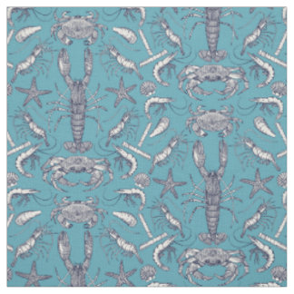 Maiskrebse, Damast, blau aquamarin Stoff