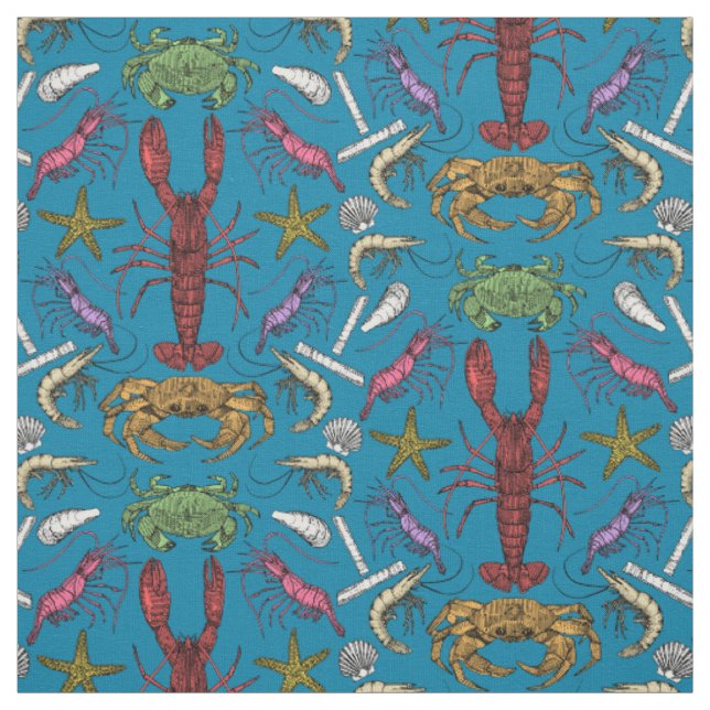 Maiskrustentiere und Damast Pop blau Stoff (Muster)