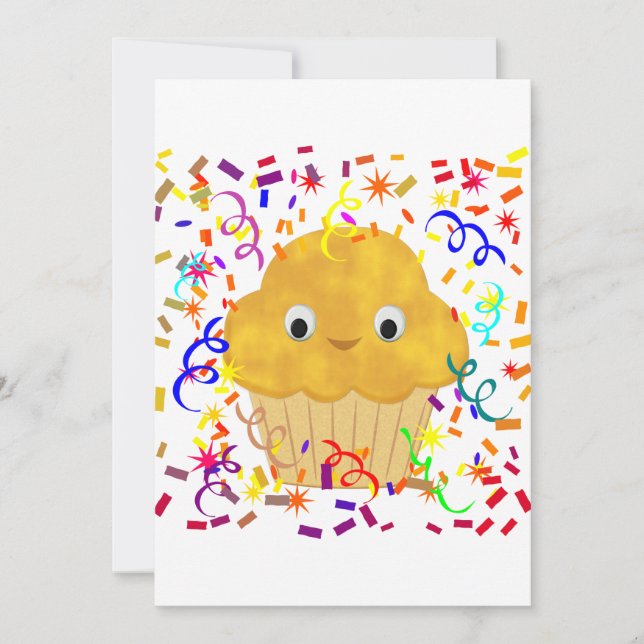 Maismuffin aus niedlichem Cartoon mit Confetti Einladung (Vorderseite)