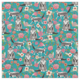 Maismünze Katze Vintage Blüten Türkis Stoff