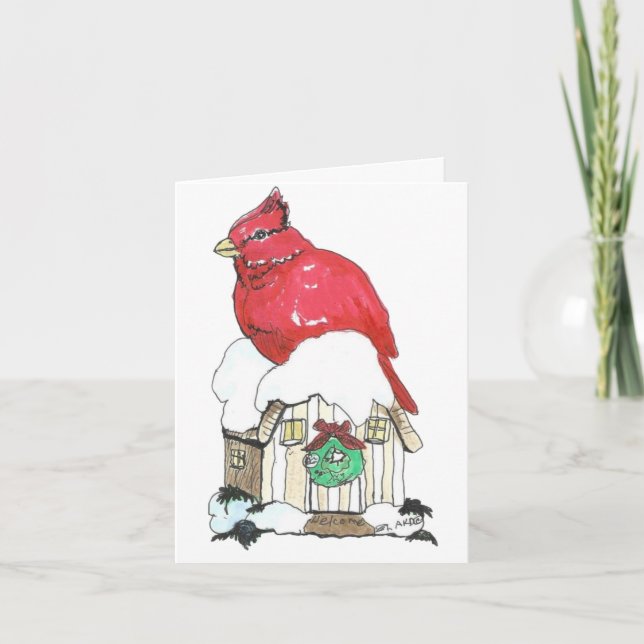 Maison Cardinale de Noël avec carte de vacances Ve (Devant)