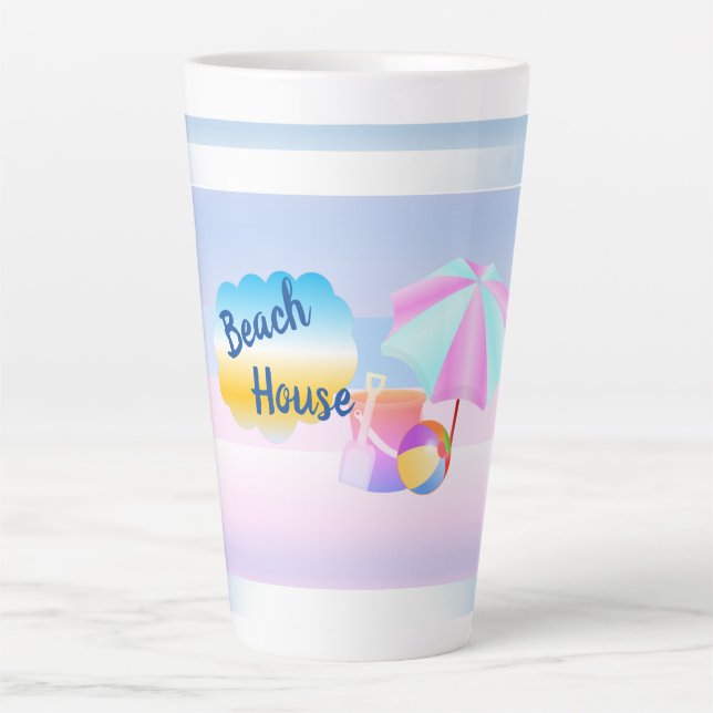 Maison de plage bleue et rose Latte Mug (Devant)