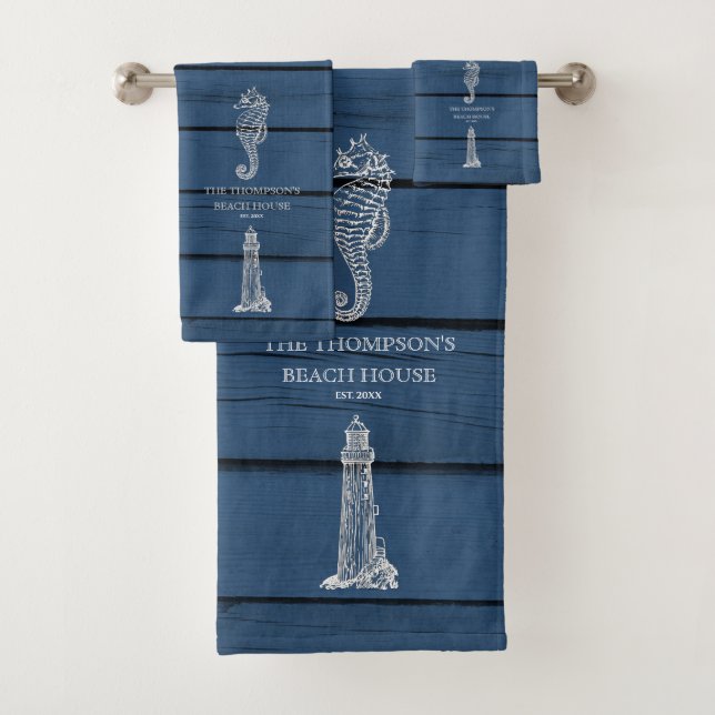 Maison de plage Rustique Blue Wood Seahorse Lighth (En situation)