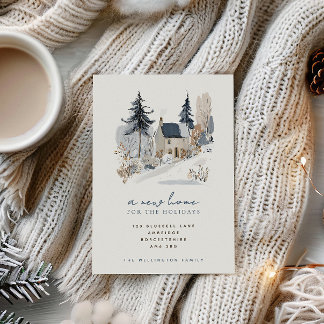 Maison d'hiver bleue Faire-part de déménagement