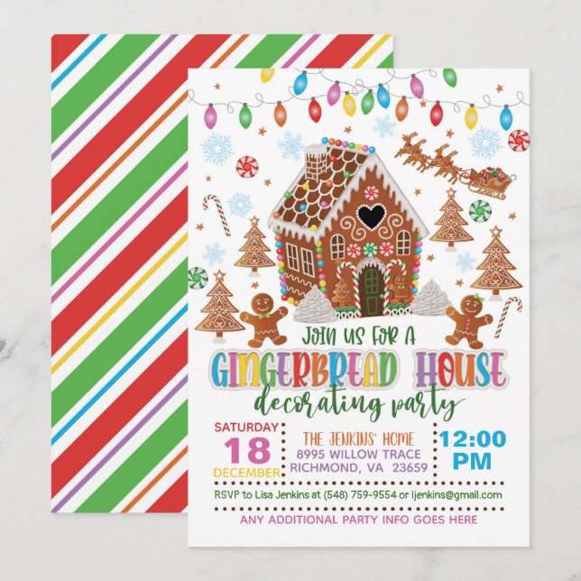Maison en pain d'épice Décoration Invitation de fê (Devant / Derrière)