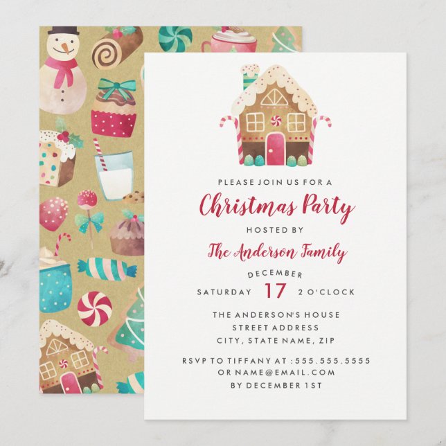 Maison en pain d'épice Sucré Noël Fête Invitation (Devant / Derrière)
