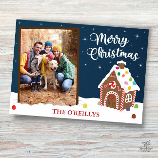 Maison en pain d'épices Joyeux Carte photo de Noël