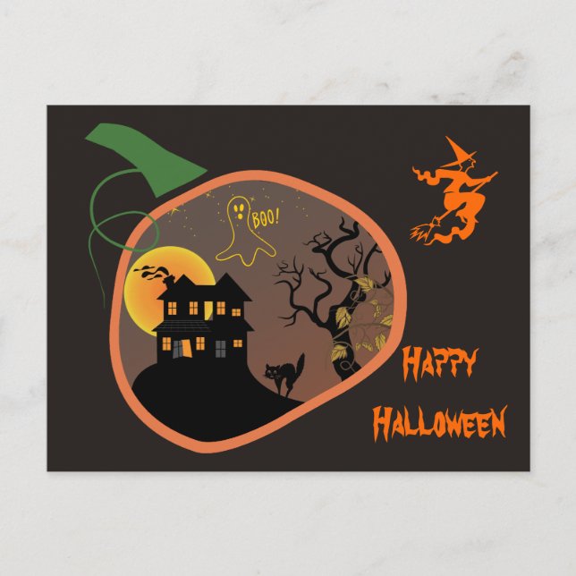 Maison hantée dans une carte postale d'Halloween c (Devant)