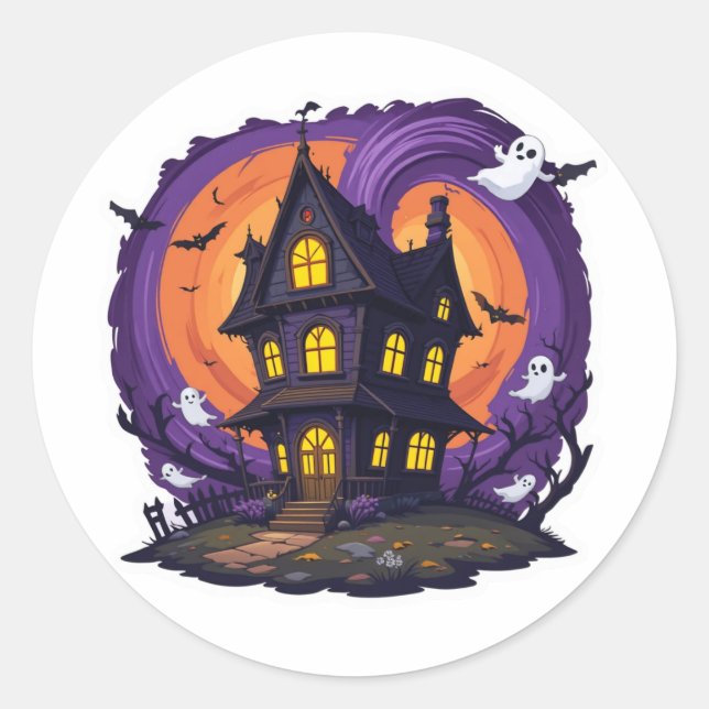 Maison hantée effrayante autocollant Halloween fan (Devant)