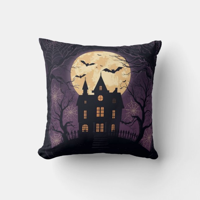 Maison hantée Halloween Carré Coussin (Recto)