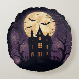 Maison hantée Halloween Coussin rond
