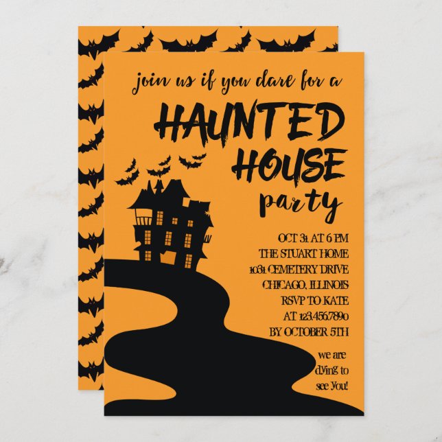 Maison hantée Halloween Fête Invitation (Devant / Derrière)
