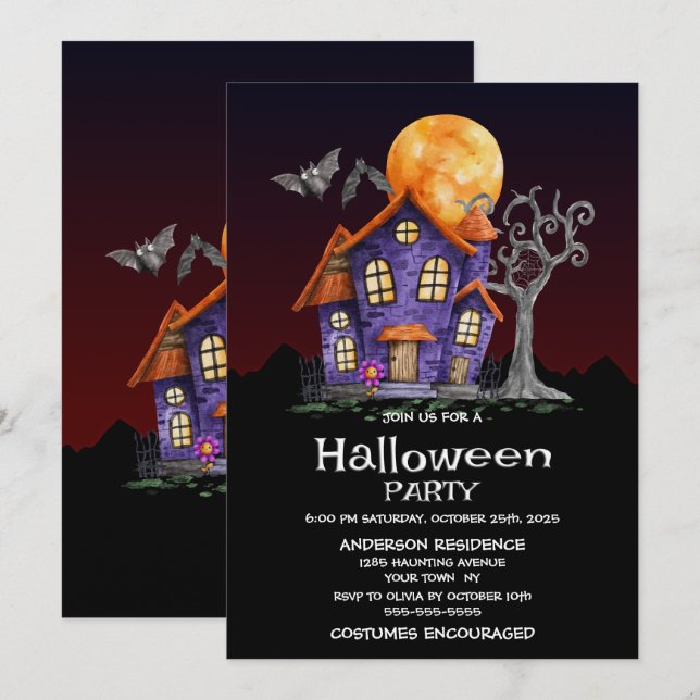 Maison hantée Halloween Fête Invitation (Devant / Derrière)