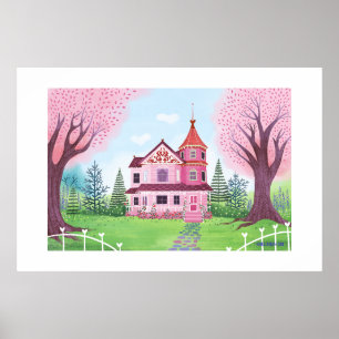 Maison victorienne rose Extra Grande impression