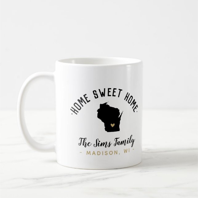 Maison Wisconsin Sweet Home Famille Monogramme Mug (Gauche)
