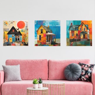 Maisons en collage de pièces et de textures