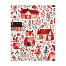 Maisons rouges et feuille de papier mignon