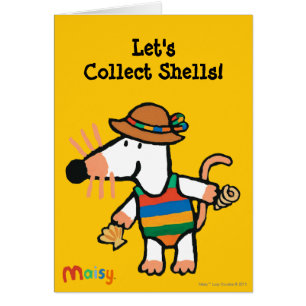 Maisy, die Muscheln am Strand sammelt