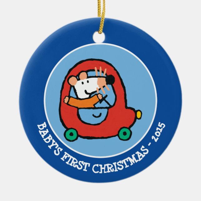 Maisy fährt ein Niedliches Rotes Auto Keramik Ornament (Vorne)