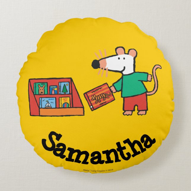 Maisy mit Bibliotheks-Büchern Rundes Kissen (Vorderseite)