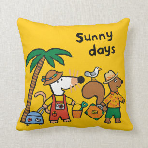 Maisy und Cyril mit Palme am Strand Kissen