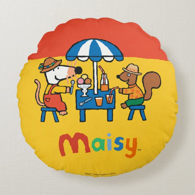 Maisy und Cyril Snacktime am Strand Rundes Kissen (Vorderseite)