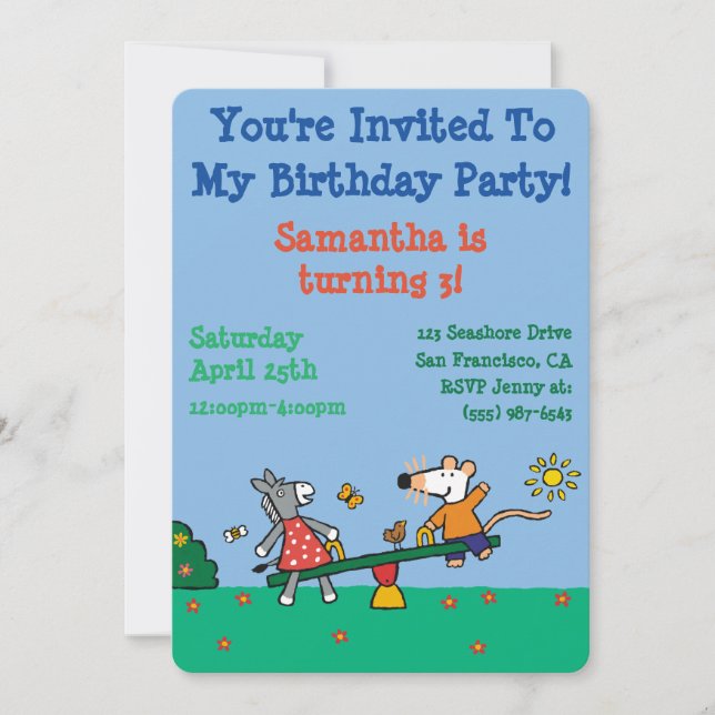 Maisy und Dotty Seesaw am Spielplatz Einladung (Vorderseite)