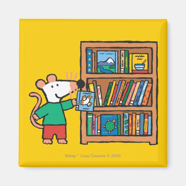 Maisy und ein Bücherregal Magnet (Vorne)