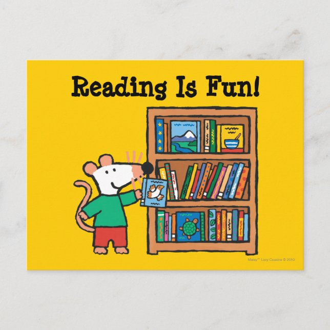 Maisy und ein Bücherregal Postkarte (Vorderseite)