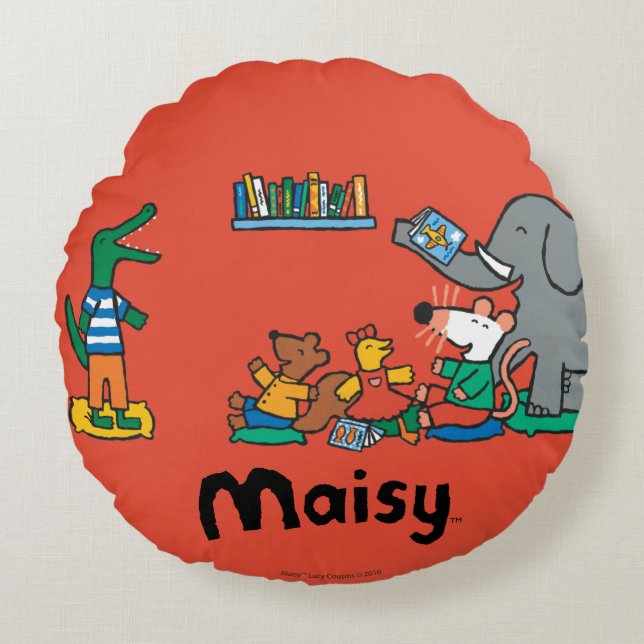 Maisy und Freund-Lachen zur Geschichten-Zeit Rundes Kissen (Vorderseite)