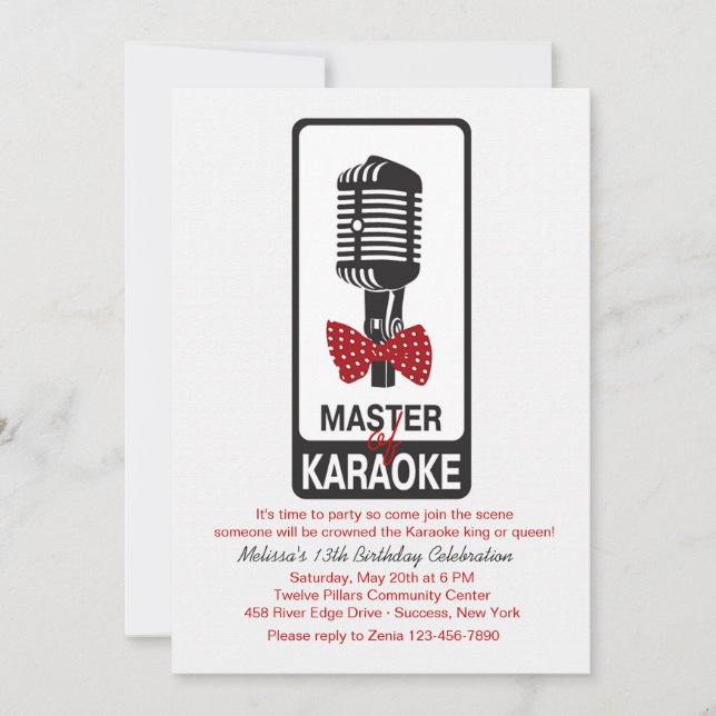 Maître de Karaoke Anniversaire Fête Invitation (Devant)