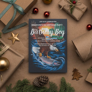 Majestät im Flug: Adler kreist über Fisch Postkarte