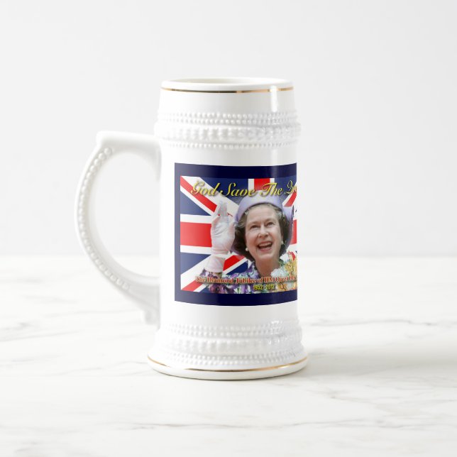 MAJESTÄT Königin Elizabeth II sechzigjähriges Bierglas (Links)