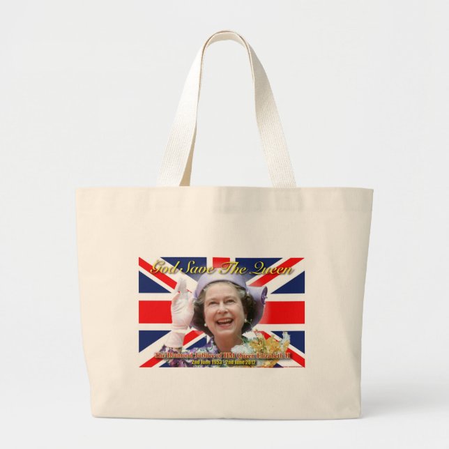 MAJESTÄT Königin Elizabeth II sechzigjähriges Jumbo Stoffbeutel (Vorne)
