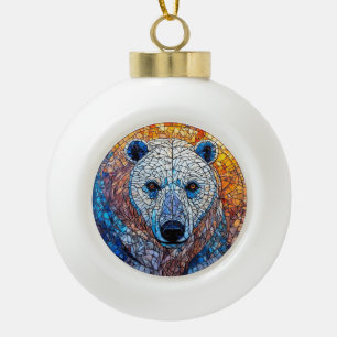 Majestätige Eisbärkunst aus Buntglas Keramik Kugel-Ornament