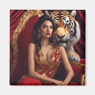 Majestätige Frau mit Tiger Luxus-Stärke-Wand A Magnet