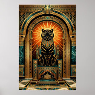 Majestätiger Art Deco Tiger im Goldfolienstil Poster