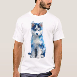 Majestätiger blauer Wasserfarben-Husky-Welpe Männe T-Shirt