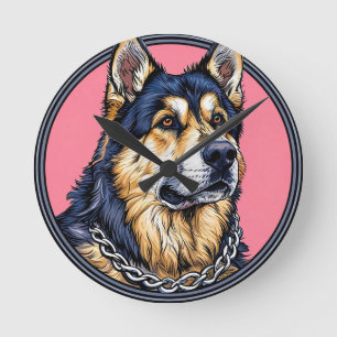 Majestätiger Hund mit kräftigen Farben Runde Wanduhr