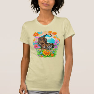 Majestätiger im tropischen Blumengarten Retro T-Shirt