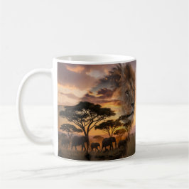 Majestätiger Löwe Doppelte Belichtung Savanne Sonn Kaffeetasse