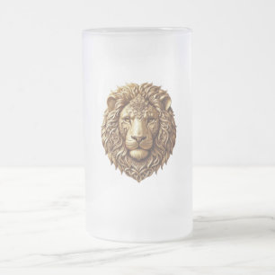 Majestätiger Löwenkopf-Stammesornament-Kunst-Mattg Mattglas Bierglas